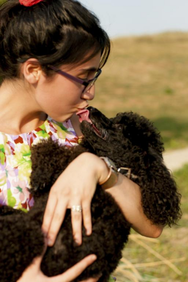 Girl with the black poodle on nature 4027 2